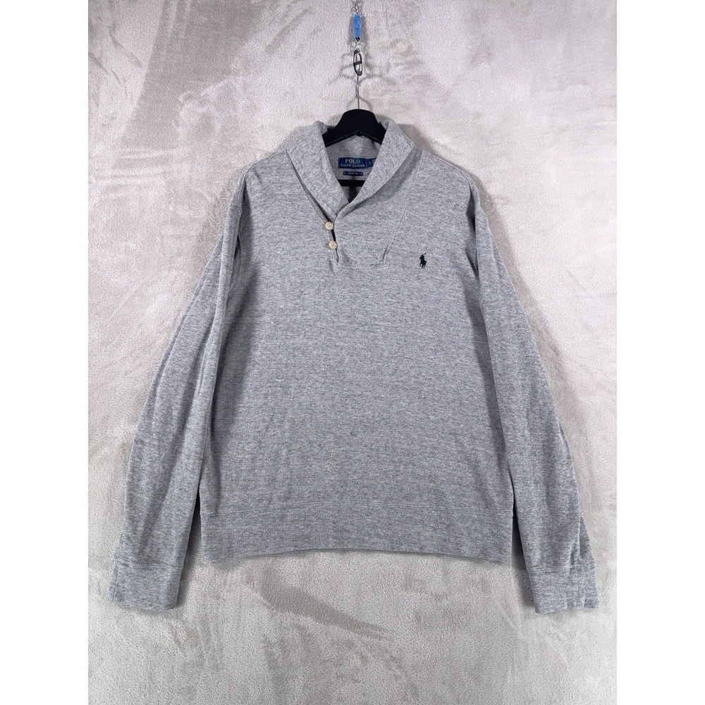Polo Ralph Lauren Shawl Collar Sweater Mens Size Large‎ Gray Preppy Dress